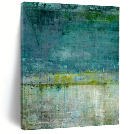 “Teal and Green Textured Layers” Mixed - Media Art CT0182