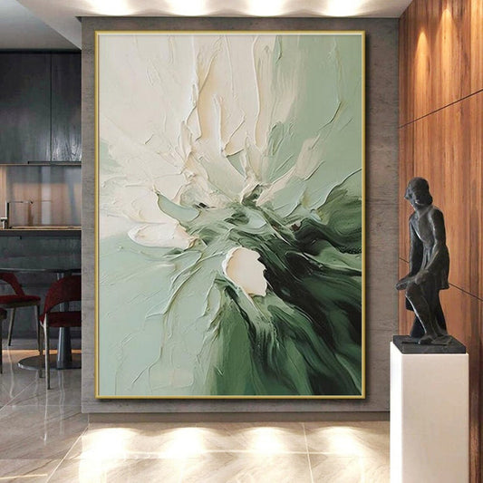 “White - Green Textured Floral”，Impasto Floral Art CT0624
