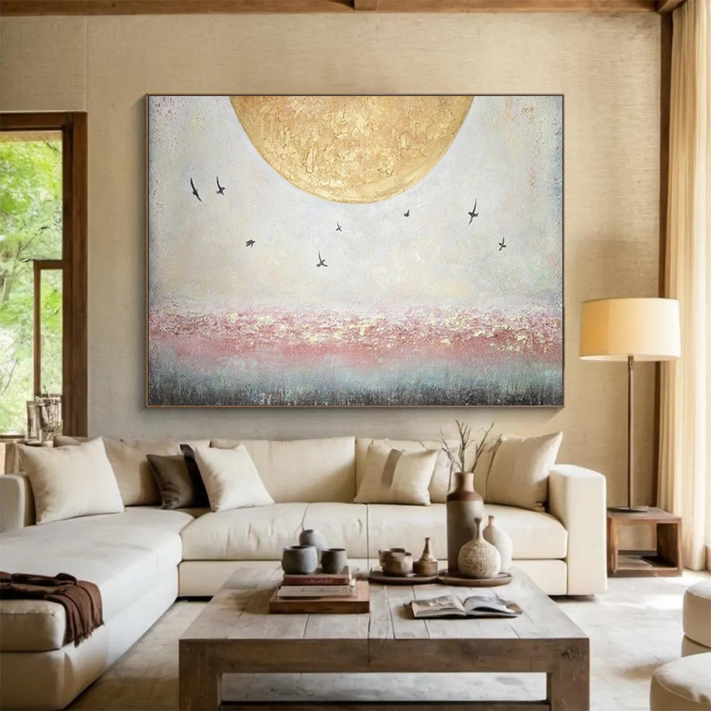 “Moon and Birds” – Textured Landscape Oil Painting CT1773