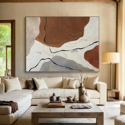 “Brown - Gray Abstract Shapes with Lines” - Abstract Modernist Art CT0410