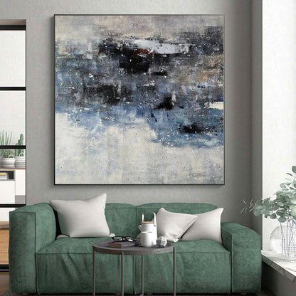 “Muted Blues and Greys Abstract”，Subtle - Toned Abstract Painting CT0359