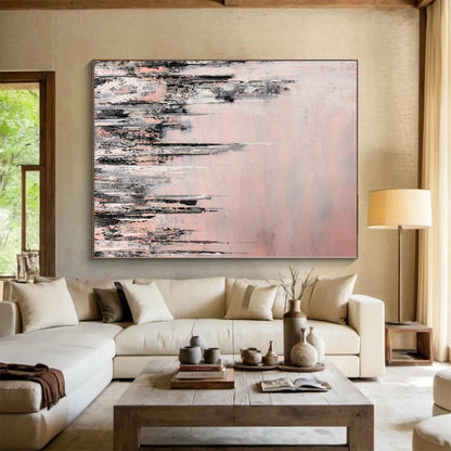 “Blush Cityscape” - Abstract Art with Pink, Gray, White, Black CT0061