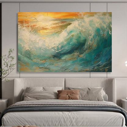 Crashing Waves at Sunset - Textured Impasto Oil Seascape CT1801