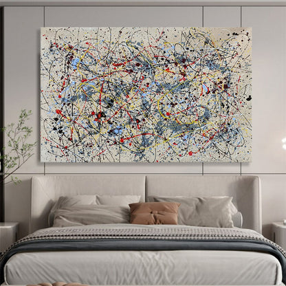 “Colorful Dripping Cacophony” - Black, white, yellow, red, blue; vibrant chaotic drips CT1589