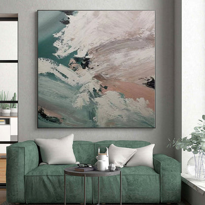 “Teal - White Abstract Fusion”，Abstract Expressionist Acrylic Painting CT0554