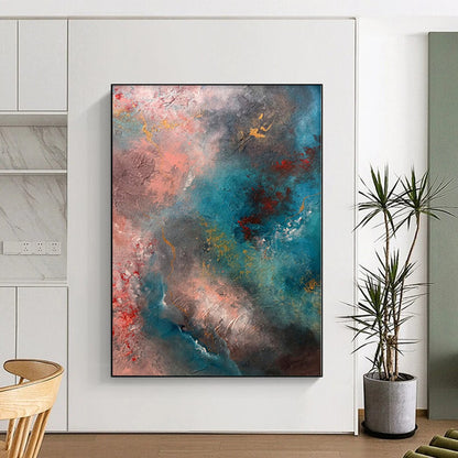 “Cosmic Blush” - Abstract Painting with Pink, Blue, Gray, Yellow, Red CT0053