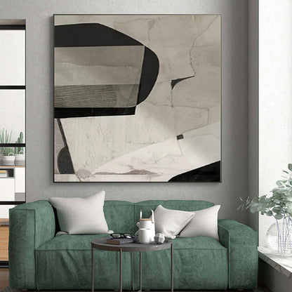 “Grey - Black Geometric Collage”，Abstract Mixed - Media Art CT0558