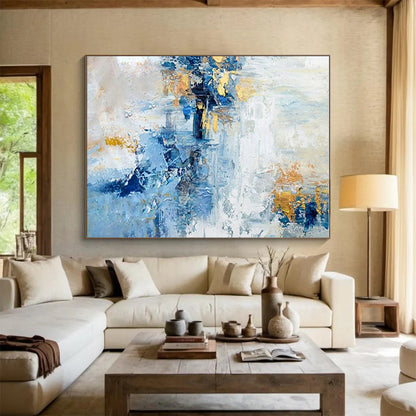 “Blue - Gold Abstract Composition”，Abstract Expressionist Art CT0643