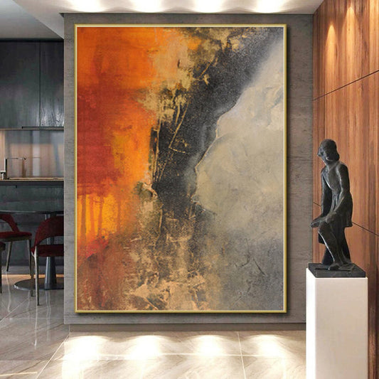 “Fiery Abstraction” - Abstract Painting with Orange, Red, Black, Gray CT0026