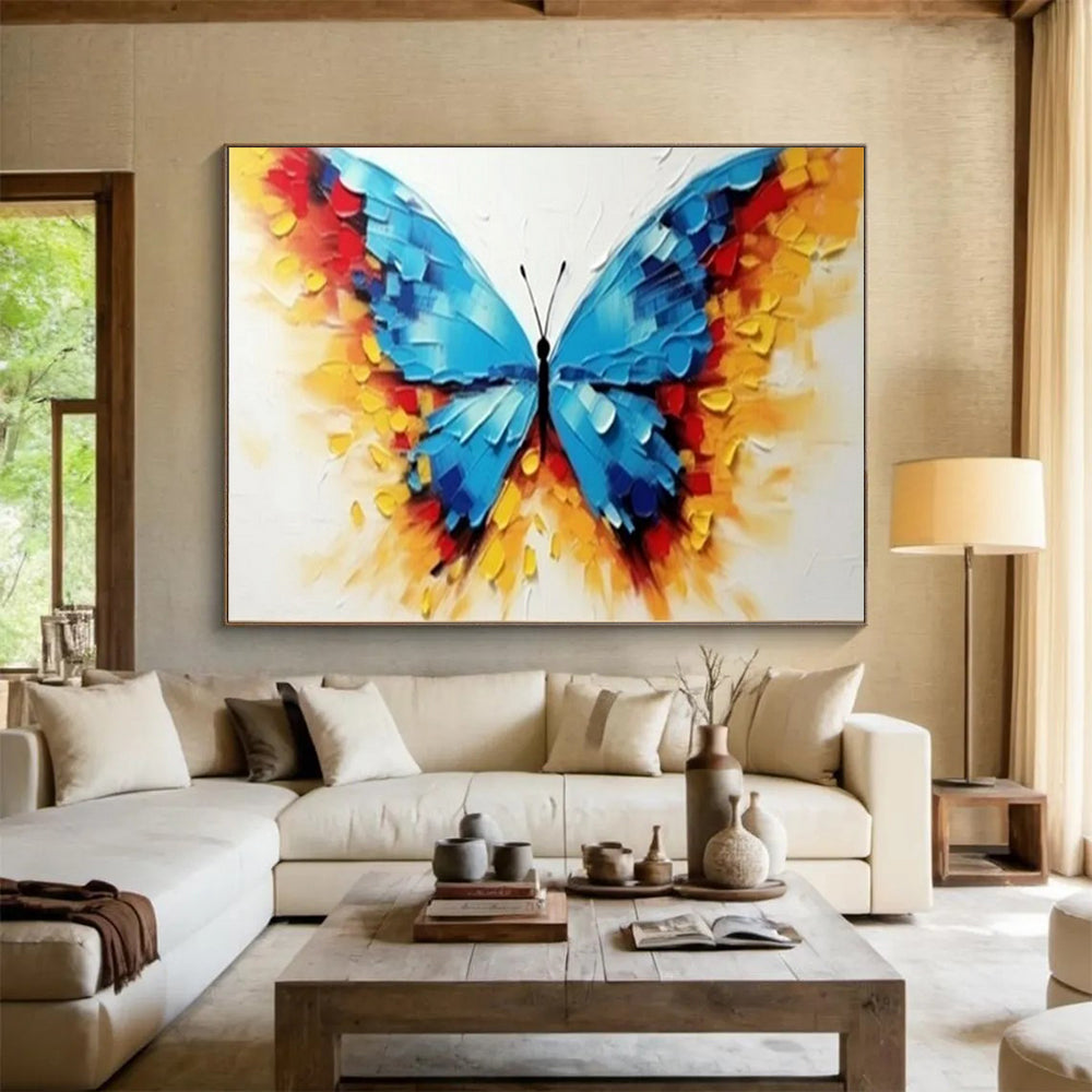 “Vibrant Butterfly” - Bright blues, yellows, reds; textured, colorful butterfly wings CT1507