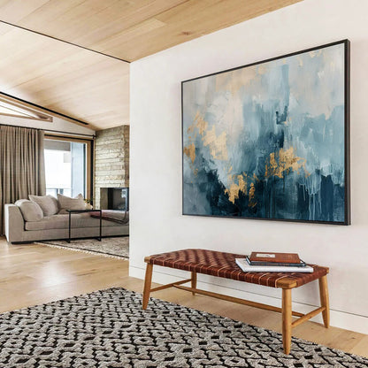 “Blue - Gray and Gold Abstract” – Textured Abstract Acrylic Painting CT1755