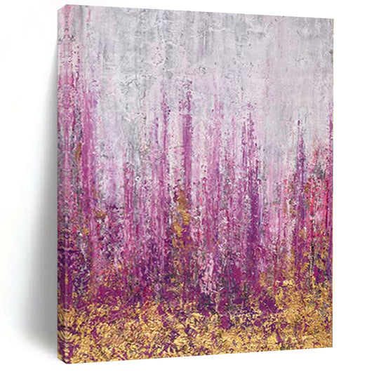 “Purple Reed Field” - Abstract Acrylic with Purple, Gold, Gray CT0064