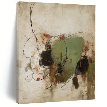 “Green - Black Swirling Abstract”，Abstract Expressionist Mixed - Media Art CT0569