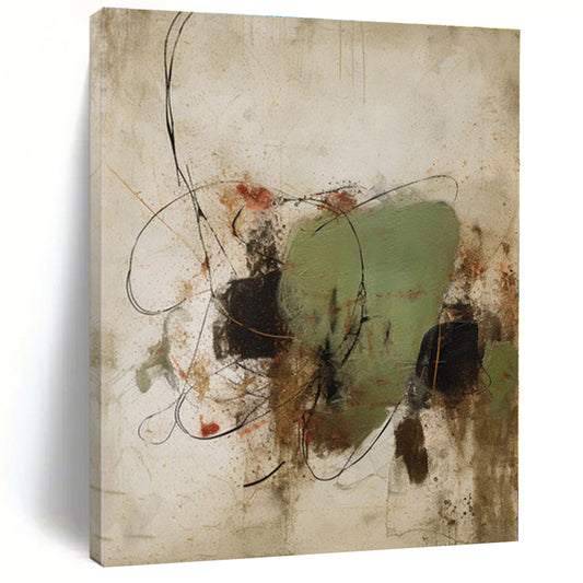 “Green - Black Swirling Abstract”，Abstract Expressionist Mixed - Media Art CT0569