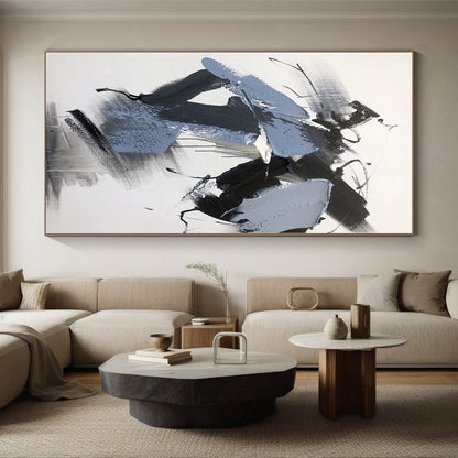 “Black - White - Blue Textured Abstraction” - Abstract Expressionist Art CT0498