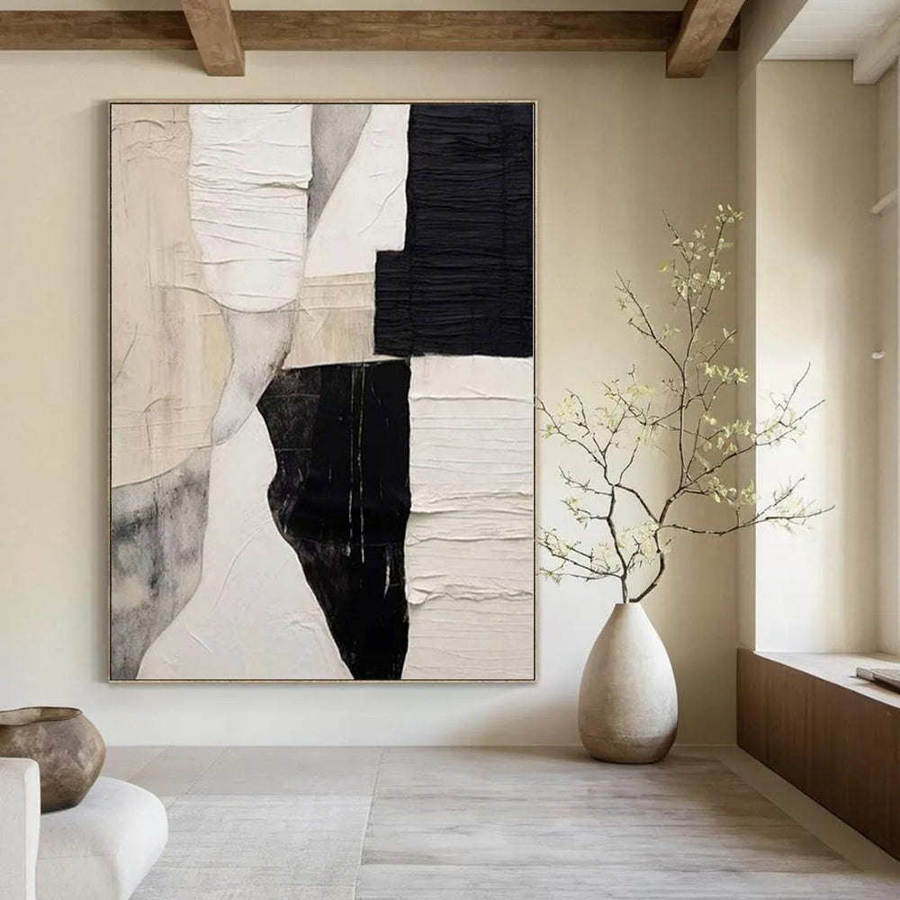 “Black - White - Beige Textured Collage” Mixed - Media Work CT0157