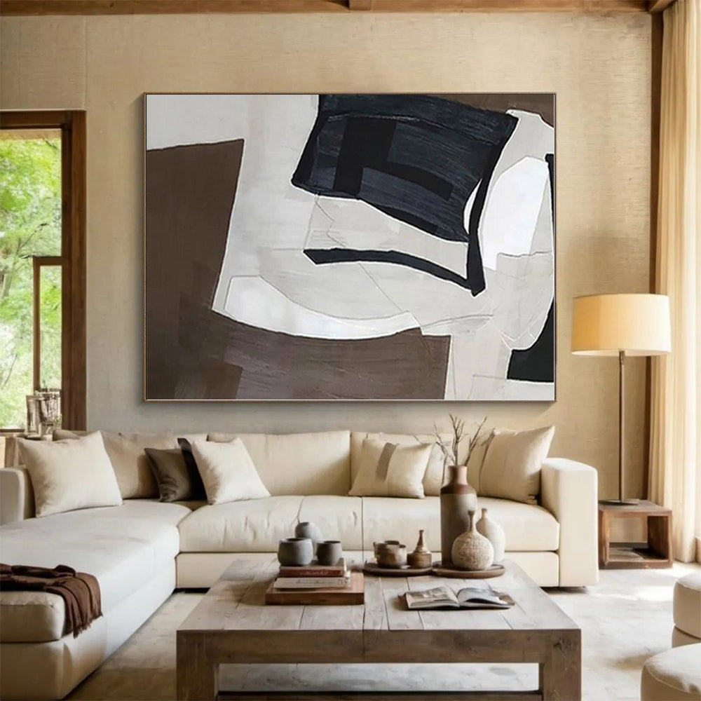 “Monochrome Geometric Forms”，Abstract Cubist - Inspired Acrylic Art CT0557