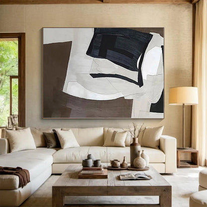 “Monochrome Geometric Forms”，Abstract Cubist - Inspired Acrylic Art CT0557