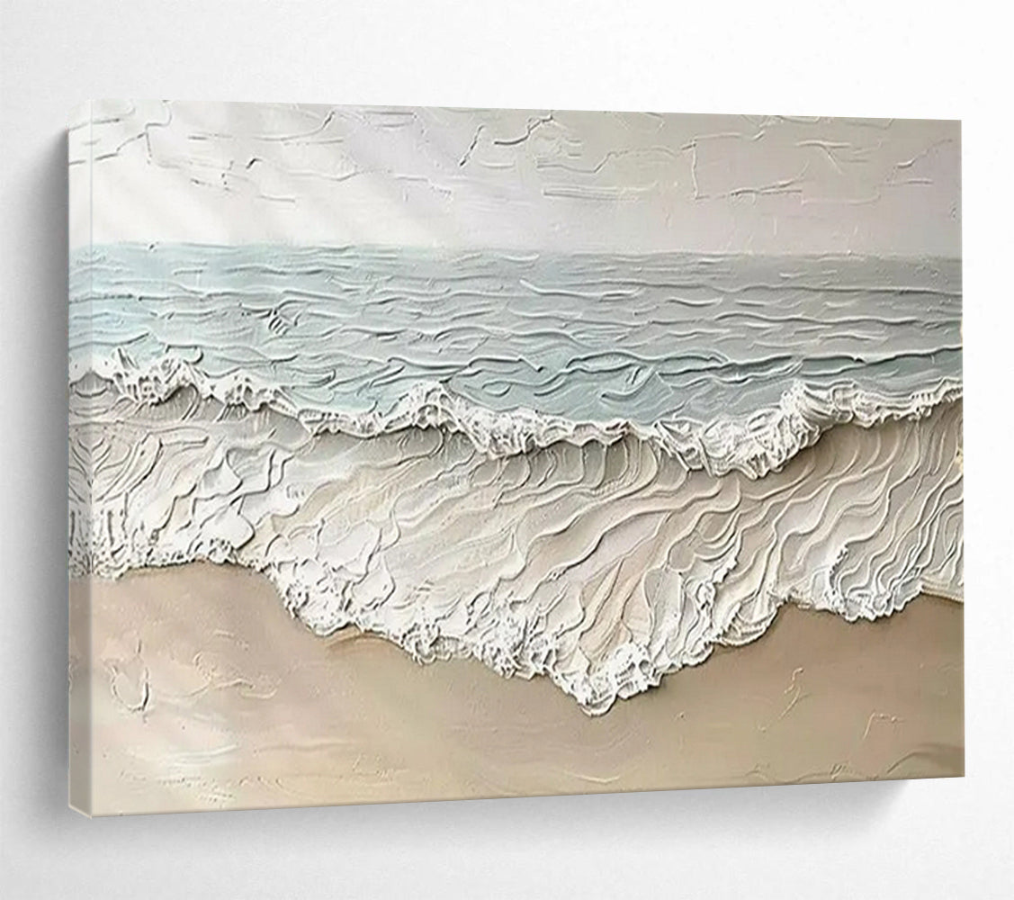 “Textured Beach Waves” - Beige, blue, white; thick, 3D - like beach scene CT1581
