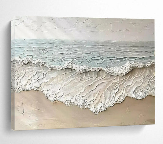 “Textured Beach Waves” - Beige, blue, white; thick, 3D - like beach scene CT1581