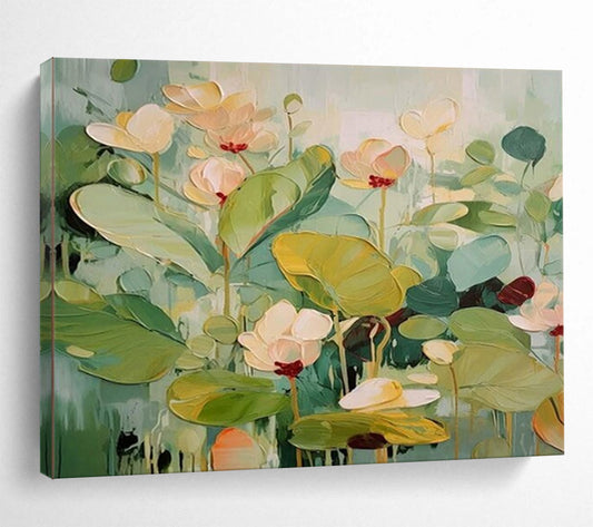 “Lotus Symphony” - Fresh greens, soft pinks, whites; vibrant, layered lotus flowers CT1494