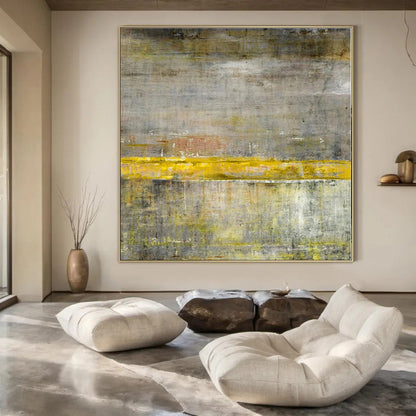 “Gray - Yellow Abstract Layers” Minimalist Acrylic Art CT0203