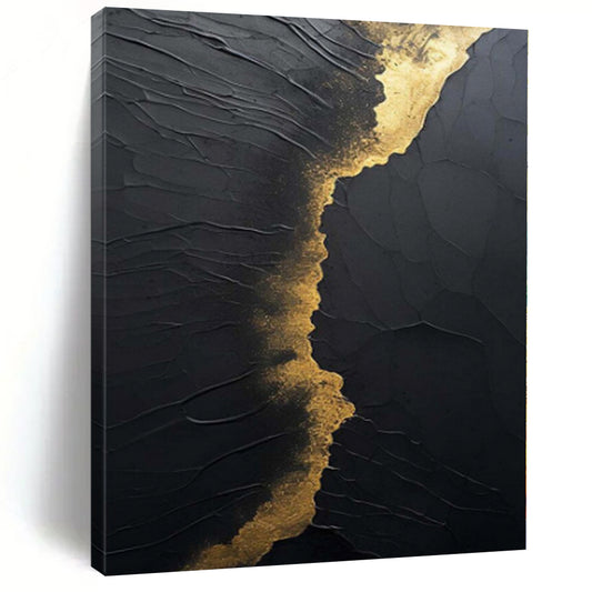 “Black and Gold Textured Cracks” Relief - Style Acrylic Art CT0167