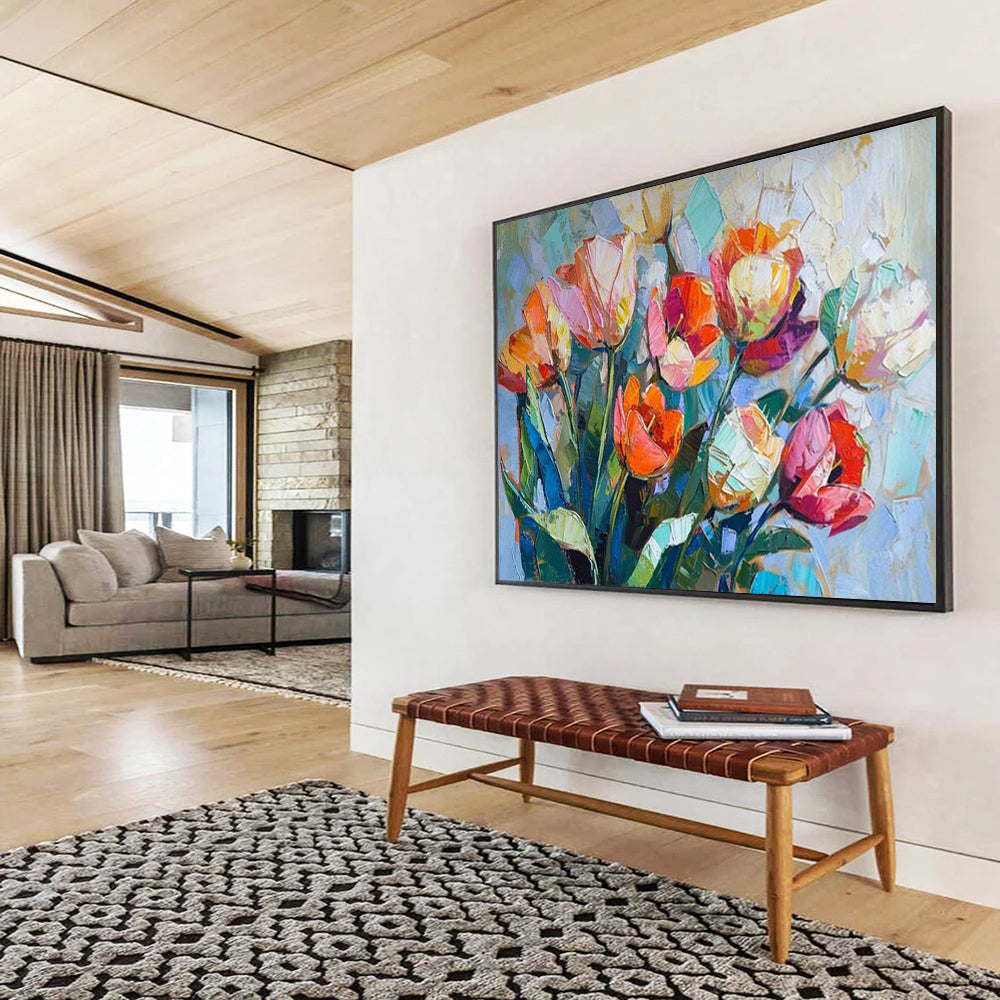Colorful, textured painting of a bouquet of tulips CT1662