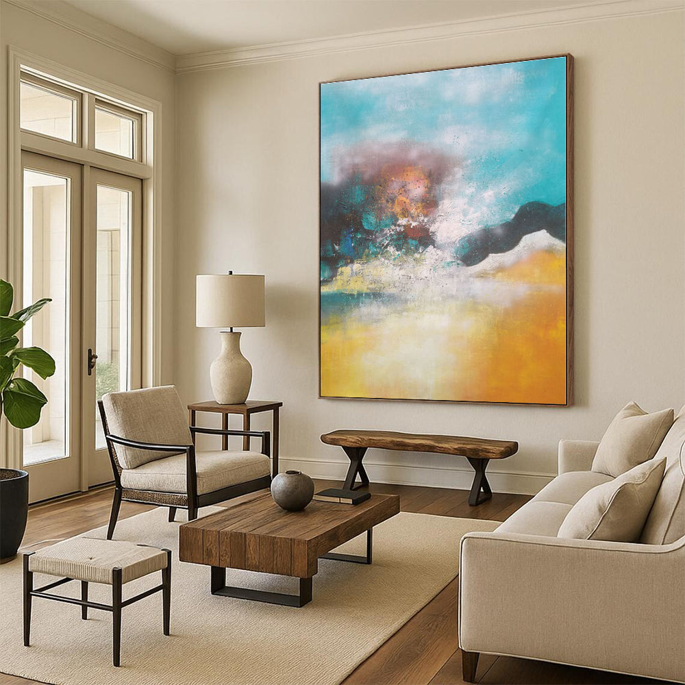 “Turquoise - Orange Abstract Landscape” - Abstract Landscape Art CT0474