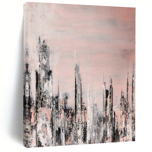 “Blush Cityscape” - Abstract Art with Pink, Gray, White, Black CT0061