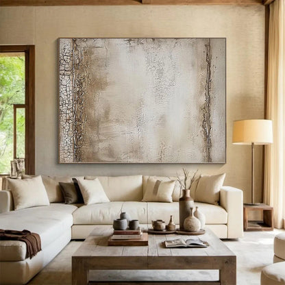 “Crackled Beige Canvas” - Abstract Painting with Textured, Crackled Beige CT0083