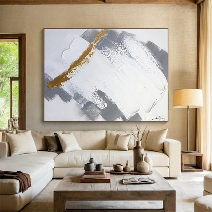 “Gilded Crossover” - White, gray, gold; thick gold streak across textured gray - white CT1568