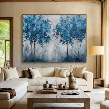 “Blue Trees in a Misty Forest” – Impressionistic Landscape Acrylic Painting CT1758