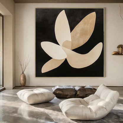 “Beige - Black Elegant Petals” Abstract Acrylic Painting CT0138