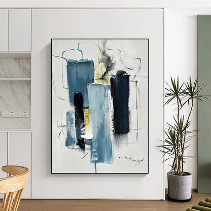 “Blue - Toned Abstract Forms with Lines”，Abstract Contemporary Acrylic Painting CT0516