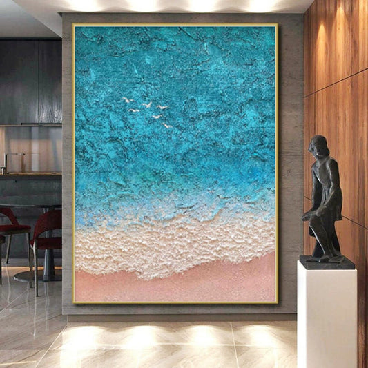 “Textured Beach Aerial”，Abstract Coastal Impasto Painting CT0563
