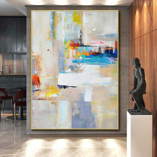 “Colorful Blocks” - Abstract Acrylic Painting with Multicolored Patches, Geometric Shapes CT0001