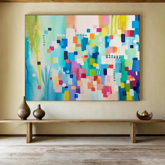 “Color Block Symphony” - Vivid blues, greens, pinks; orderly yet vibrant geometric blocks CT1497
