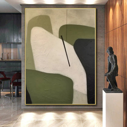 “Geometric Shapes in Green and White”，Abstract Minimalist Acrylic Art CT0575