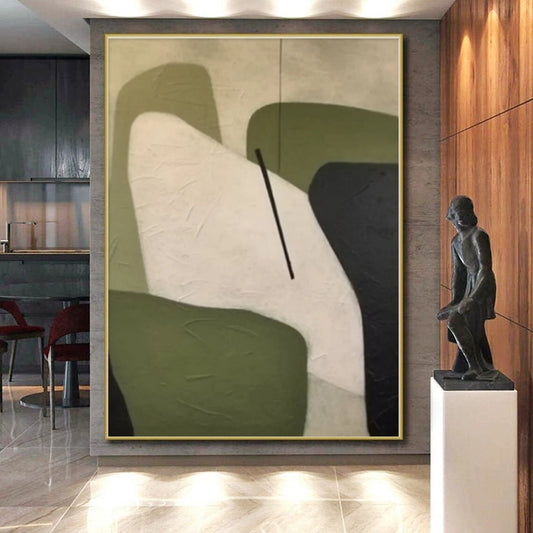 “Geometric Shapes in Green and White”，Abstract Minimalist Acrylic Art CT0575