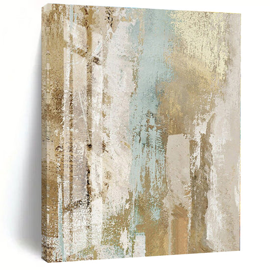 “Beige - Blue Textured Abstraction” - Abstract Expressionist Art CT0434