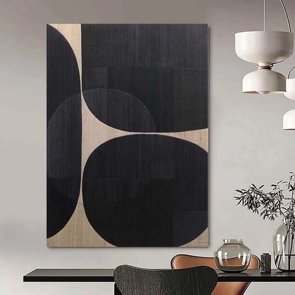 “Black - Beige Circular Cosmos” Abstract Acrylic Art CT0137