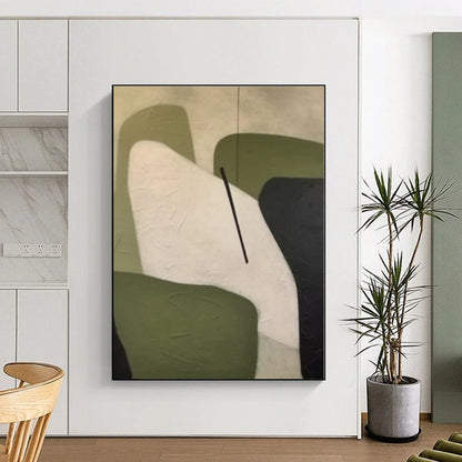 “Geometric Shapes in Green and White”，Abstract Minimalist Acrylic Art CT0575