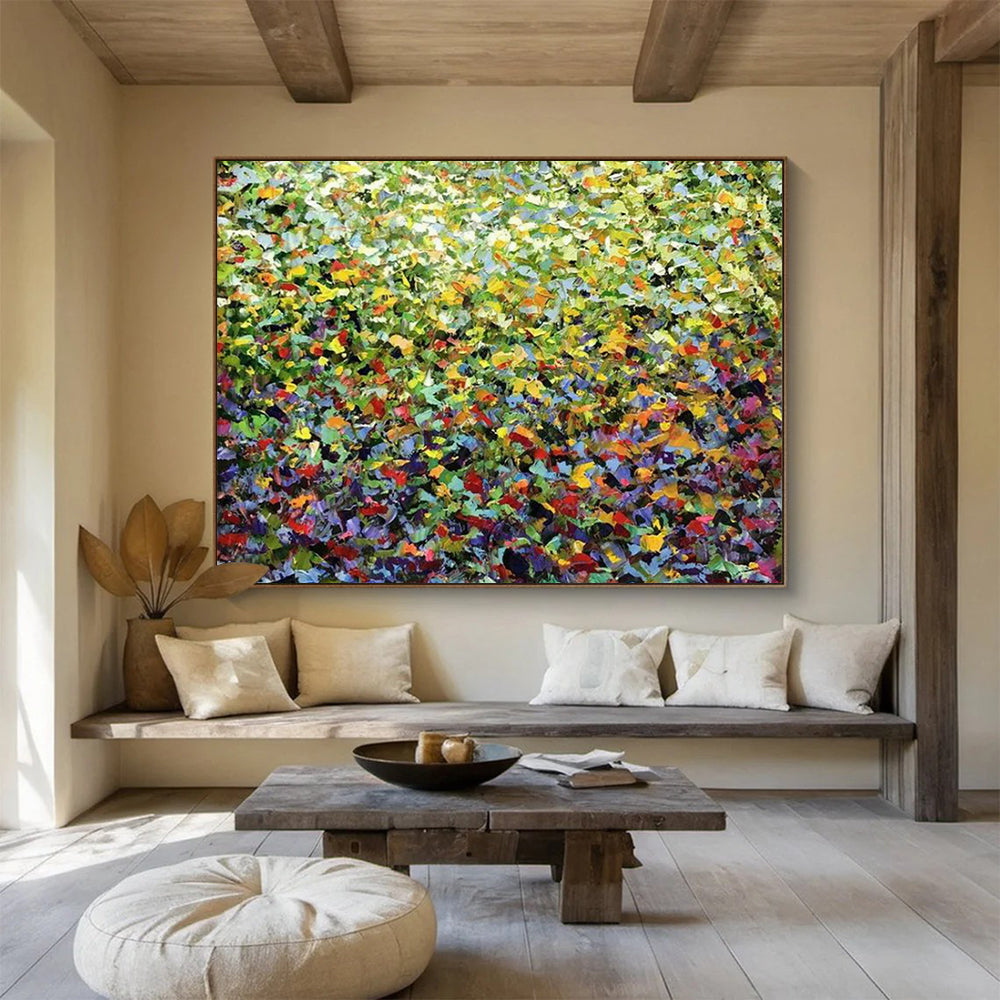 Vibrant Greenery with Colorful Flecks - Impressionistic Acrylic Landscape CT1797