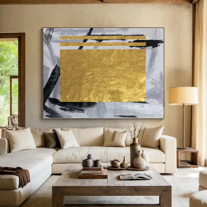 “Gold - Gray Geometric Boldness” Abstract Acrylic Art CT0292
