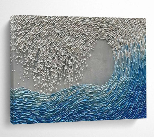 “Hand - painted Silver and Blue Wave” - Textured wave with silver and blue CT1654
