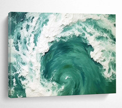 “Hand - painted Sea Vortex” - 3D - textured sea swirl in turquoise and white CT1645