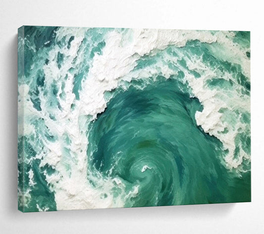 “Hand - painted Sea Vortex” - 3D - textured sea swirl in turquoise and white CT1645