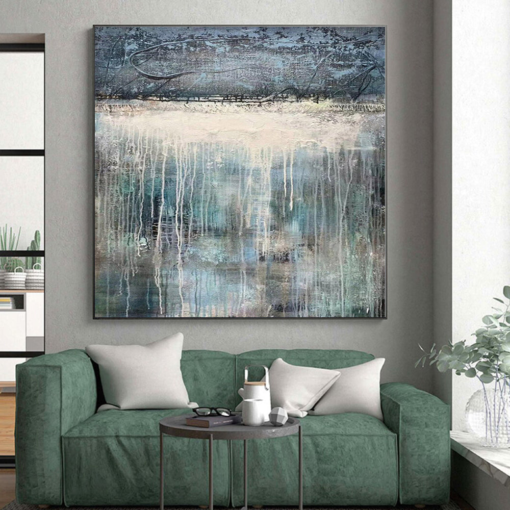 “Gray - Blue Dripping Abstraction” - Abstract Landscape Art CT0467