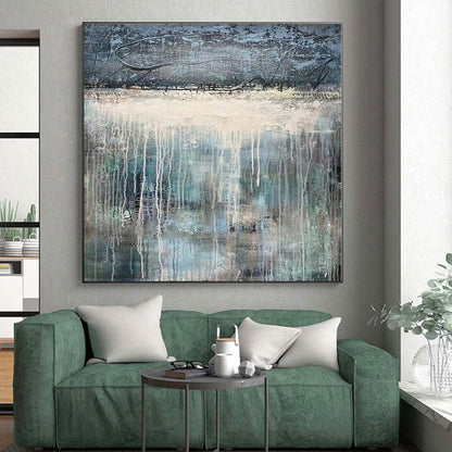 “Gray - Blue Dripping Abstraction” - Abstract Landscape Art CT0467